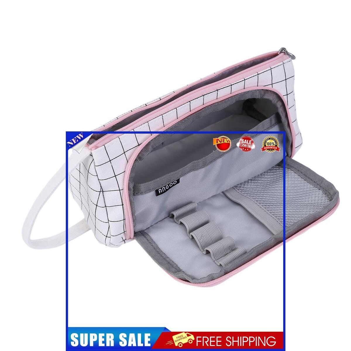 Large Capacity Pouch Holder-Pencil Case Linen Cosmetic Bag with Zipper
