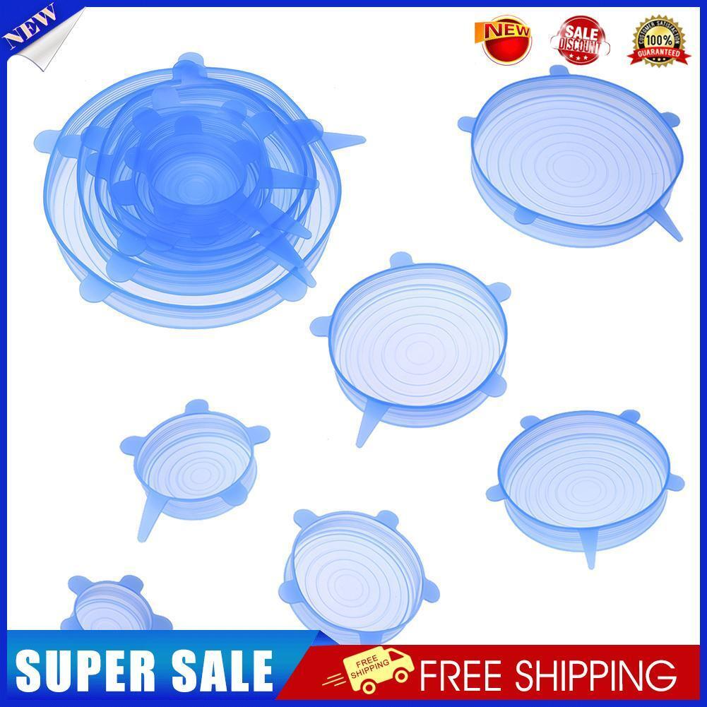 12pcs Heat Resistant Silicone Stretch Lids Food Wrap Bowl Pan Cover?Blue)