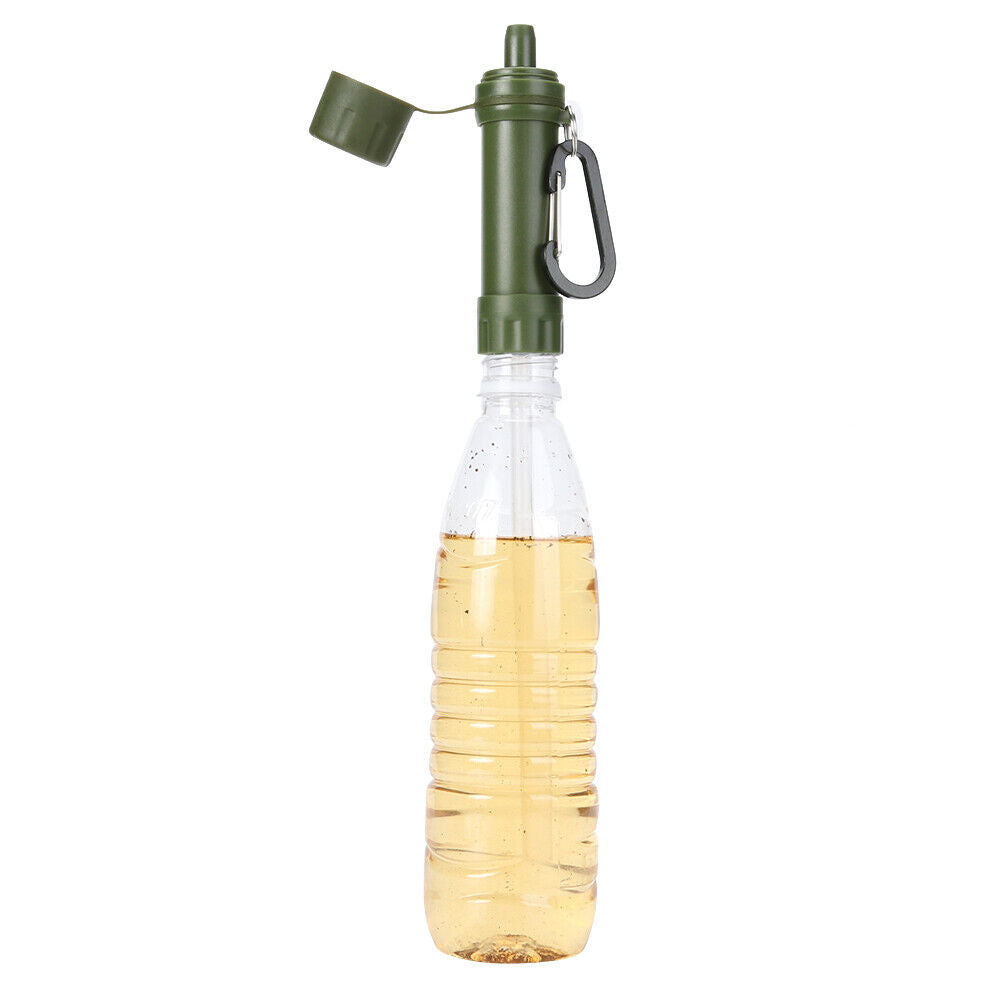 Drinking Water Filter Hiking Survival Water Purifier w/ Straw (Army Green)