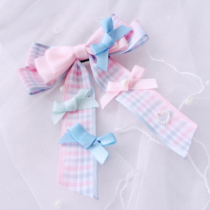 Big Bowknot Hair Barrette Plaid Bowknots Hair Clips Lovely Lolita Side Hair Clip