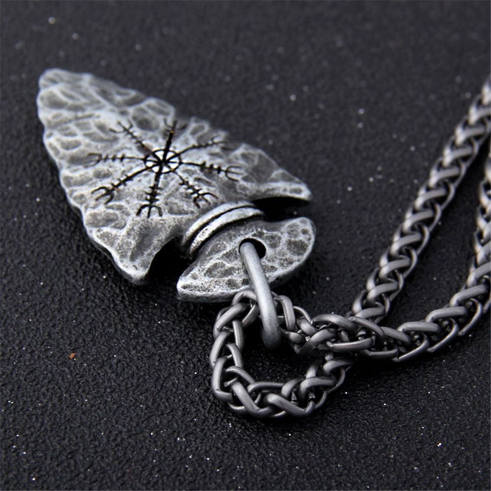 Stainless Steel Aegishjalmur Chain Nordic Viking Rune Necklace Helm of Awe