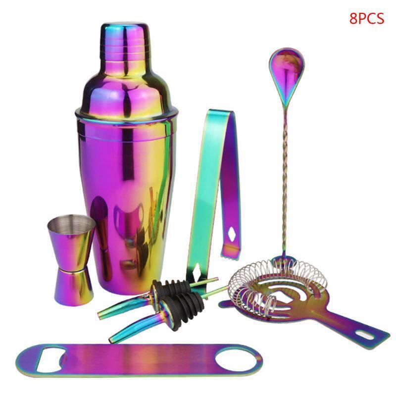 8pcs Colorful Stainless Steel Cocktail Wine Shaker Set Bartender Kit Cocktail