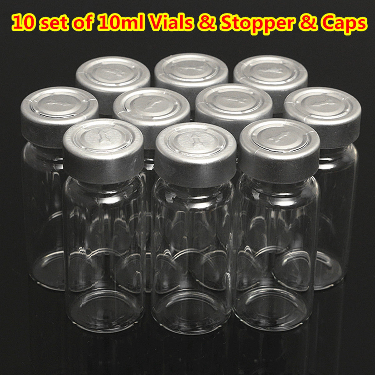 10pcs 10ml Small Empty Sample Vial Clear Glass Bottles with Butyl Rubber Stopper