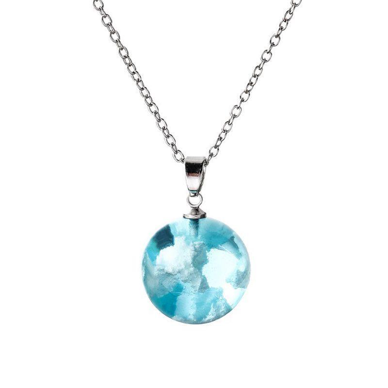 Glass Ball Pendant Necklace Luminous White Cloud Blue Sky Necklace Jewelry Decor