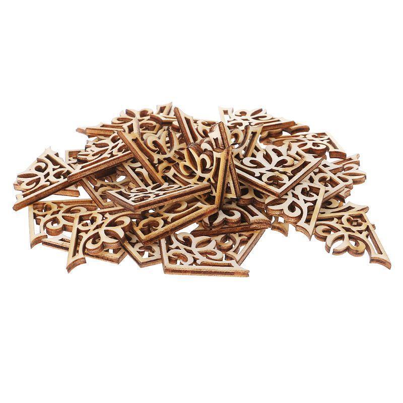 50 Pcs Horn Flower Shape Wooden Slices Craft Wood Cutout Christmas Party Decor