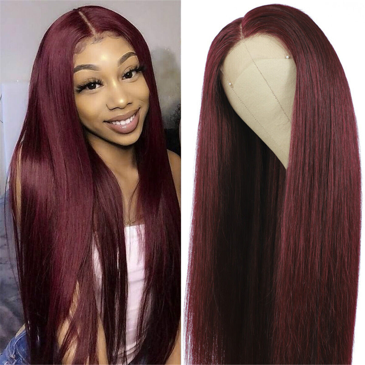 Long Straight Hair Lace Front Wigs Synthetic Hair Burgundy Hair Wig for Women