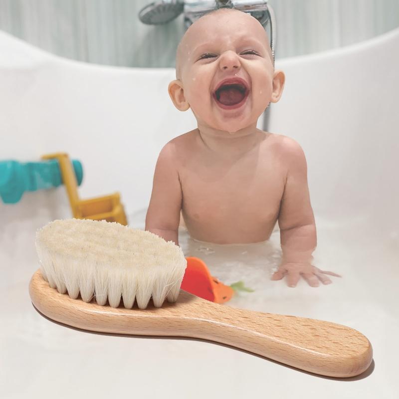 Baby Hair Brush for Newborn Natural Wooden Hairbrush Comb with Soft Wool Bristle