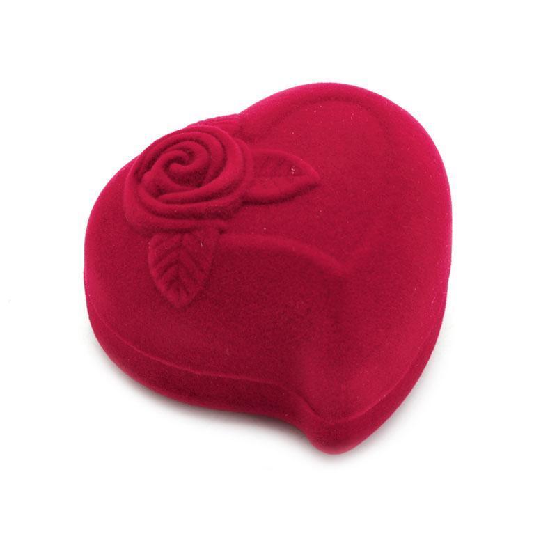 Fashion Double Ring Box Velvet Jewelry Storage Case Rose Flower Heart Shape Gift