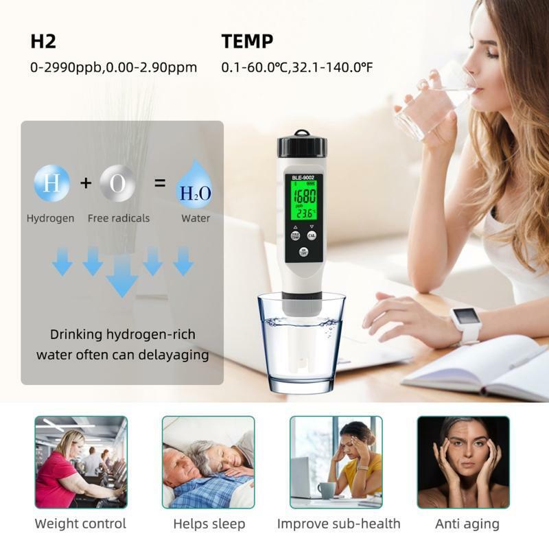 Portable Digital Water Tester Hydrogen Meter Water Quality Tester with ATC H2