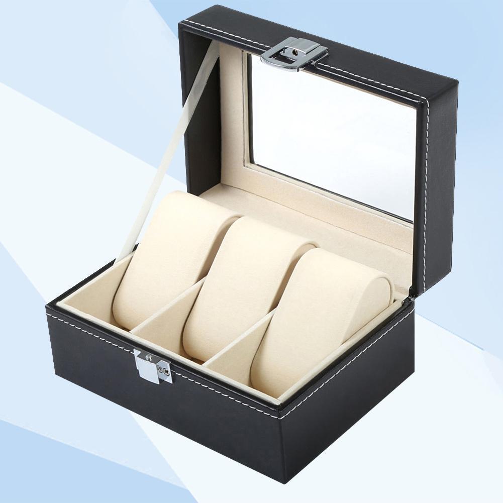 3 Slots Leather Watch Box Jewelry Bracelet Case Holder Necklace Organizer