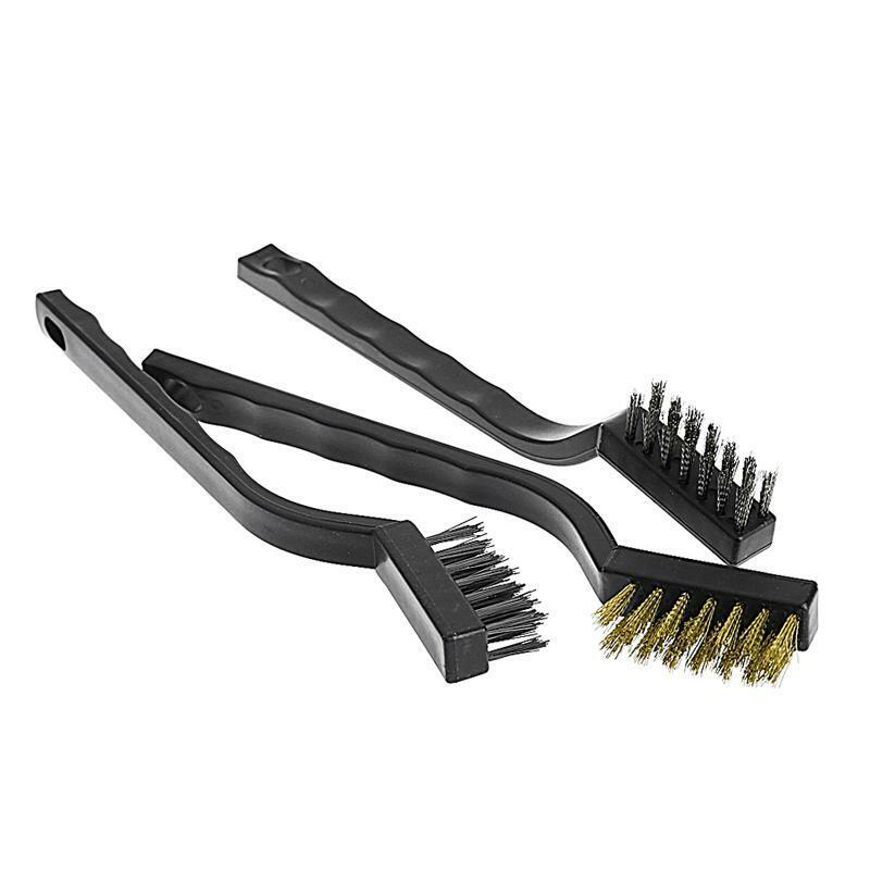3 pcs Mini Wire Brush Steel Brass Set Nylon Cleaning Polishing Detail Metal Rust