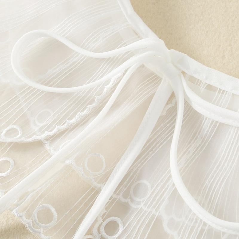 Women Double Layer Organza Faux Collar Shawl Lace-Up Sunscreen Necklace Poncho