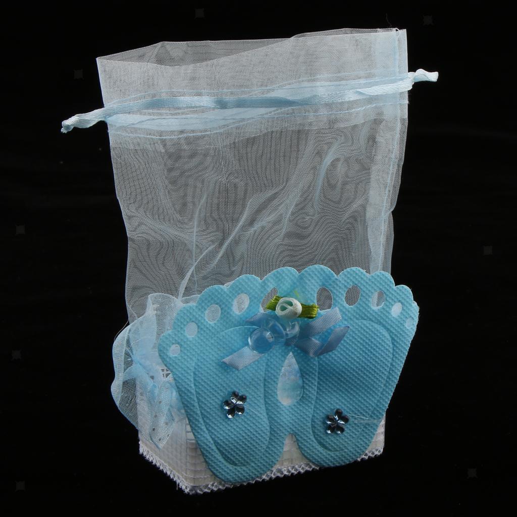 24 Pieces Baby Footprint Gift Box Girl Boy Baby Shower Candy Bags Favor Blue