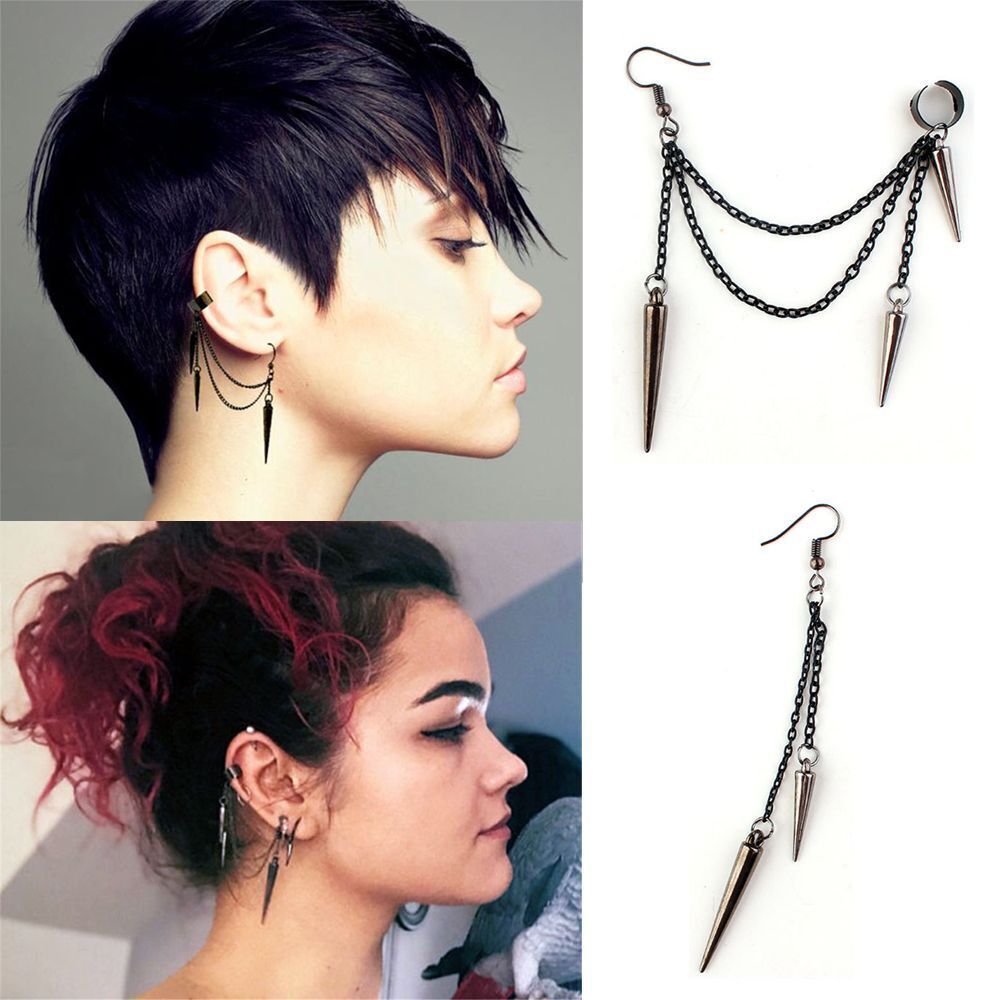 Party Hip Hop Rock Long Tassel Drop Punk Earrings Ear Clip Ear Stud Rivet