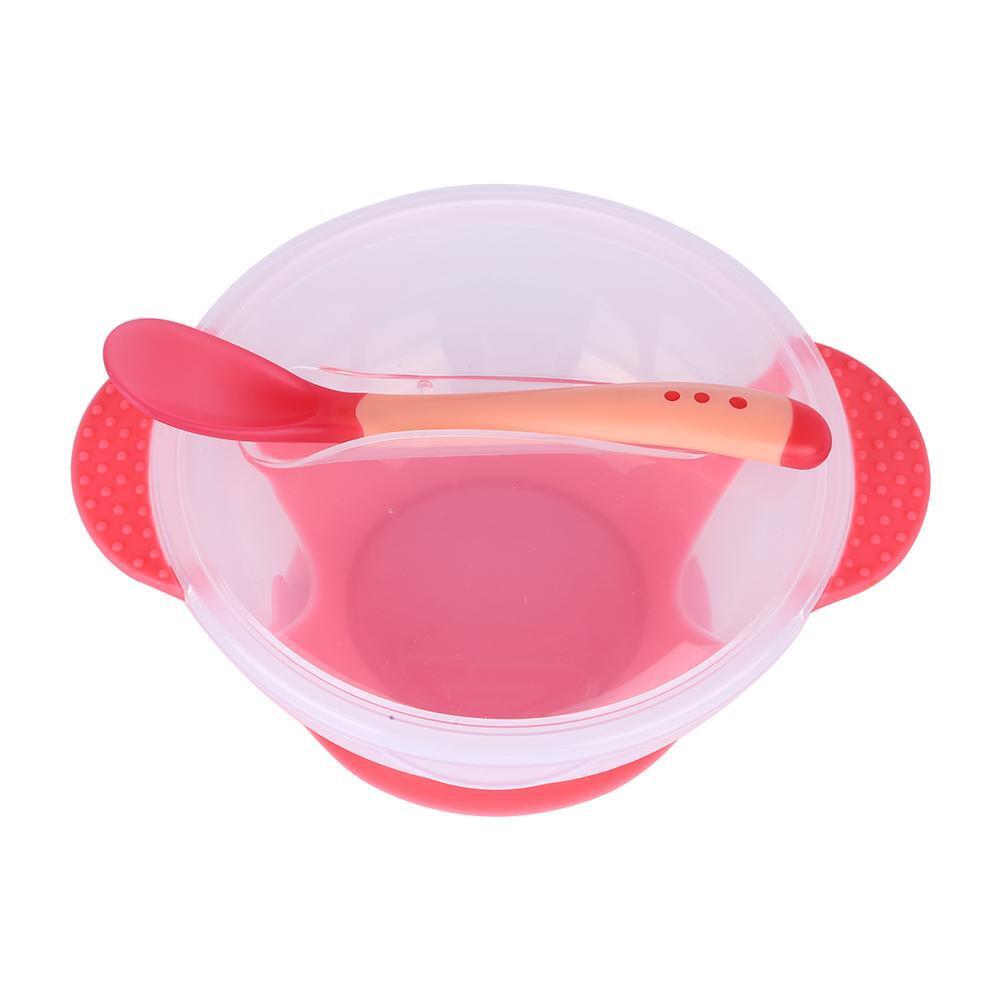 3pcs Baby Cutlery Sets Drop Resistance Suction Cup Bowl Spoon Kit (Pink