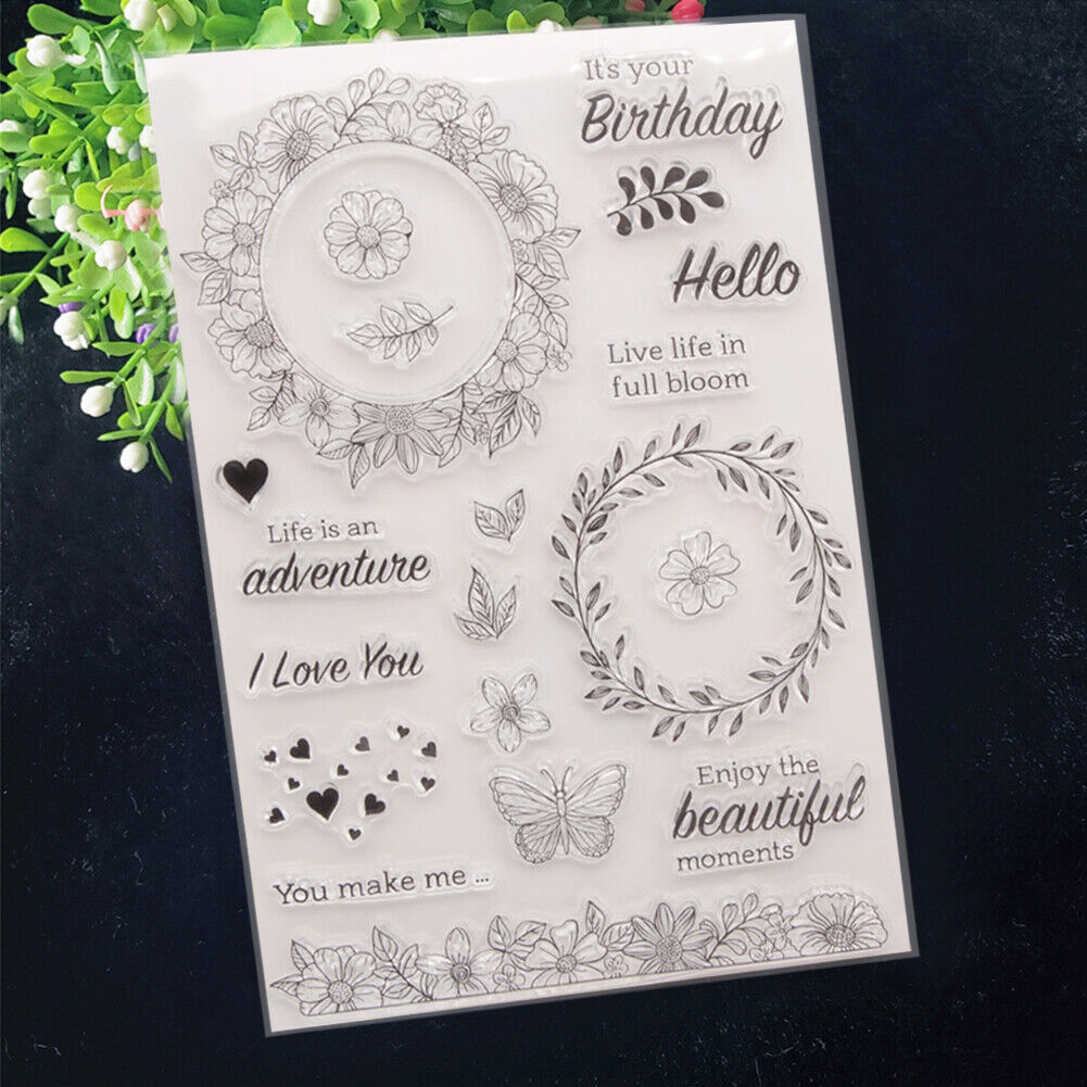 Stamp DIY Silicone Seals Flower Wreath Scrapbooking Card Photo Album Decor