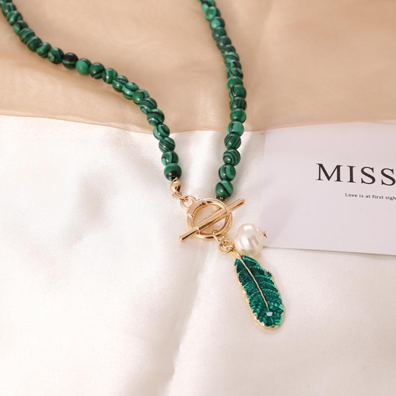 2 Pieces Malachite Drop Oil Necklace Leaves Bracelet Jewelry Decoration Pendant