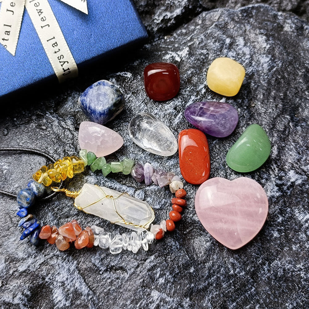 Natural Seven Reiki Chakras Stone Crystal Pendants for Collection Gifts Box