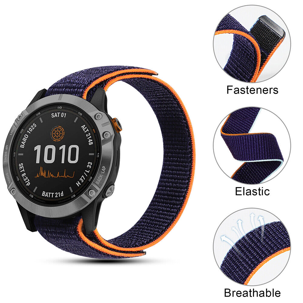 Nylon Loop Strap for Garmin Fenix 7X/6X/5X Plus Watch Band (26mm Dark Blue)