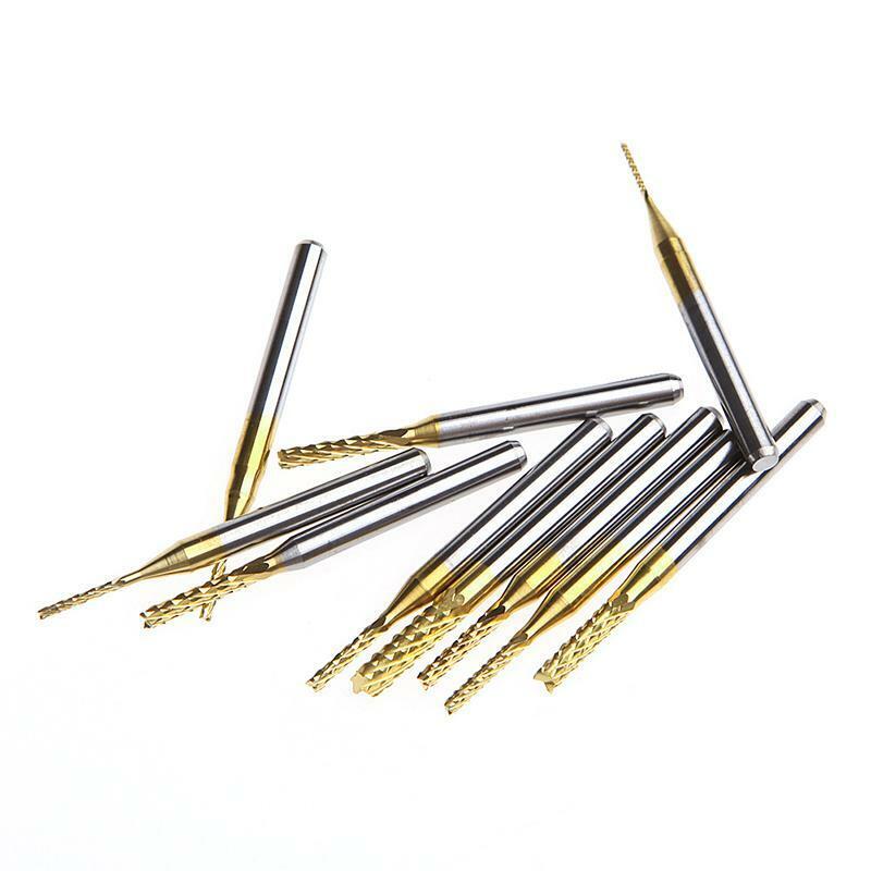 10Pcs 1/8'' 0.8-3.175mm PCB Drill Bit Engraving Cutter Rotary CNC End Mill Set