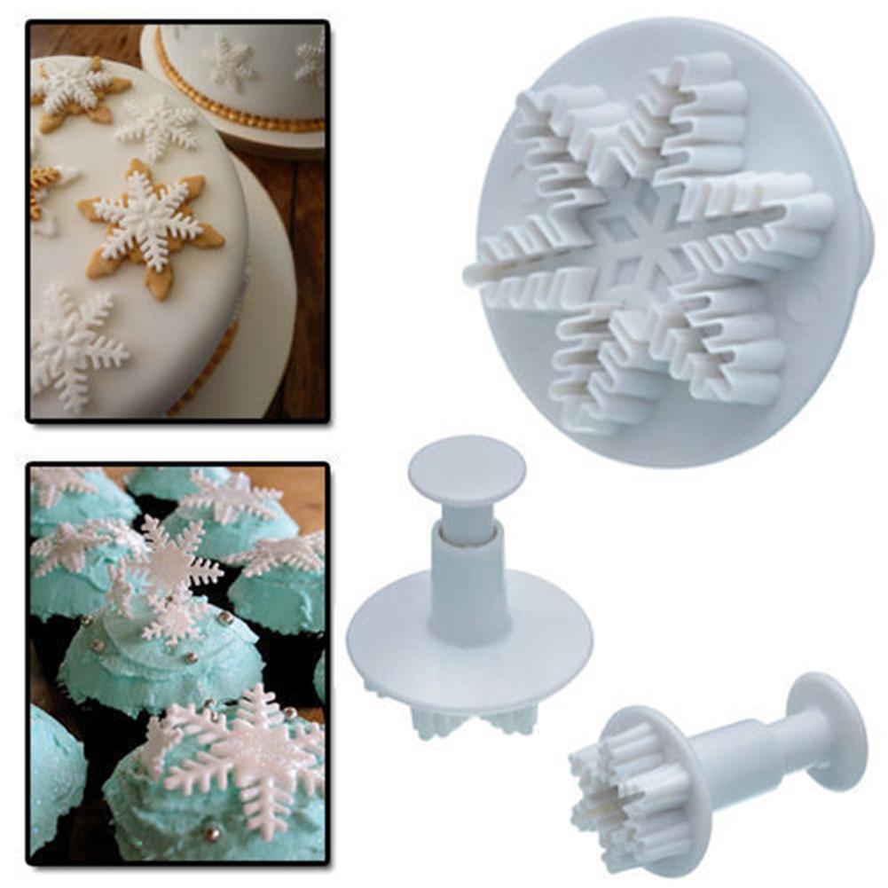 3pcs Snowflake Embossed Mould Fondant Cake Decoration Mold DIY Baking Tools