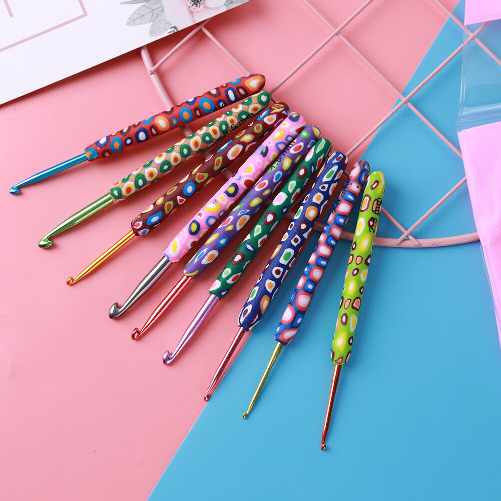 9pcs Soft Alumina Crochet Hooks Knitting Needle Set DIY Sewing Tools (B)