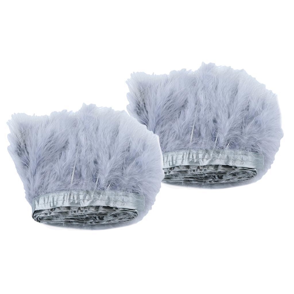2m Turkey Feather Fringe Trims Lace Ribbon Sewing Decoration gray 2PCS