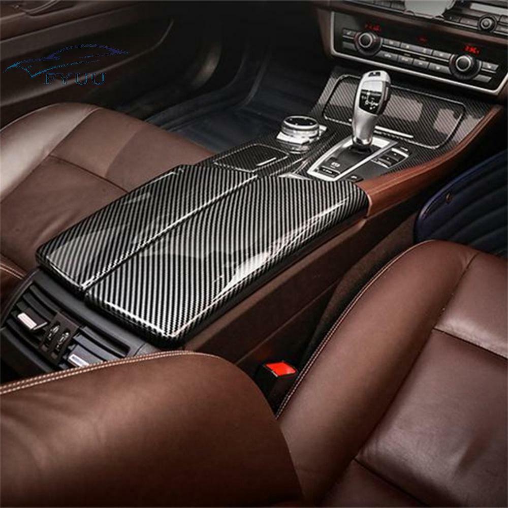 Carbon Fiber Look Console Armrest Cover Pad For BMW 5 Series F10 F18 2011-17 RHD