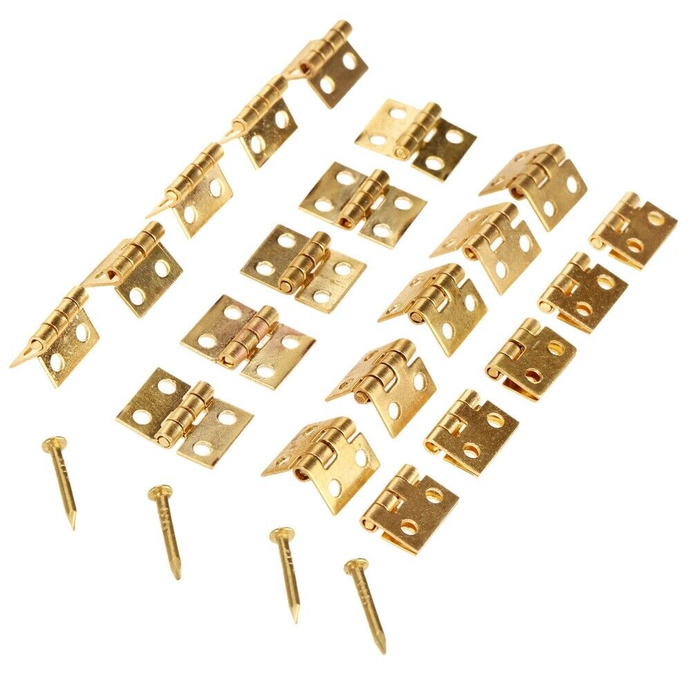 20 x Mini Brass Plated Hinges & 80 Nails Jewelry Cigar Box Hardware Decoration