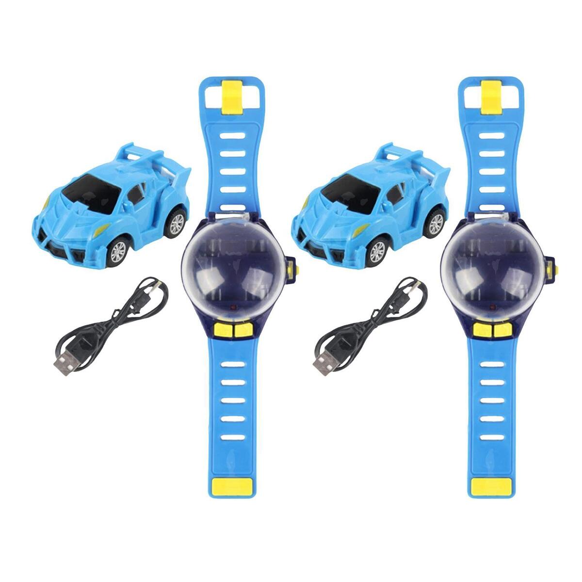 2pcs Mini Cartoon RC Small Car Analog Watch for Kids Toddlers Children Blue