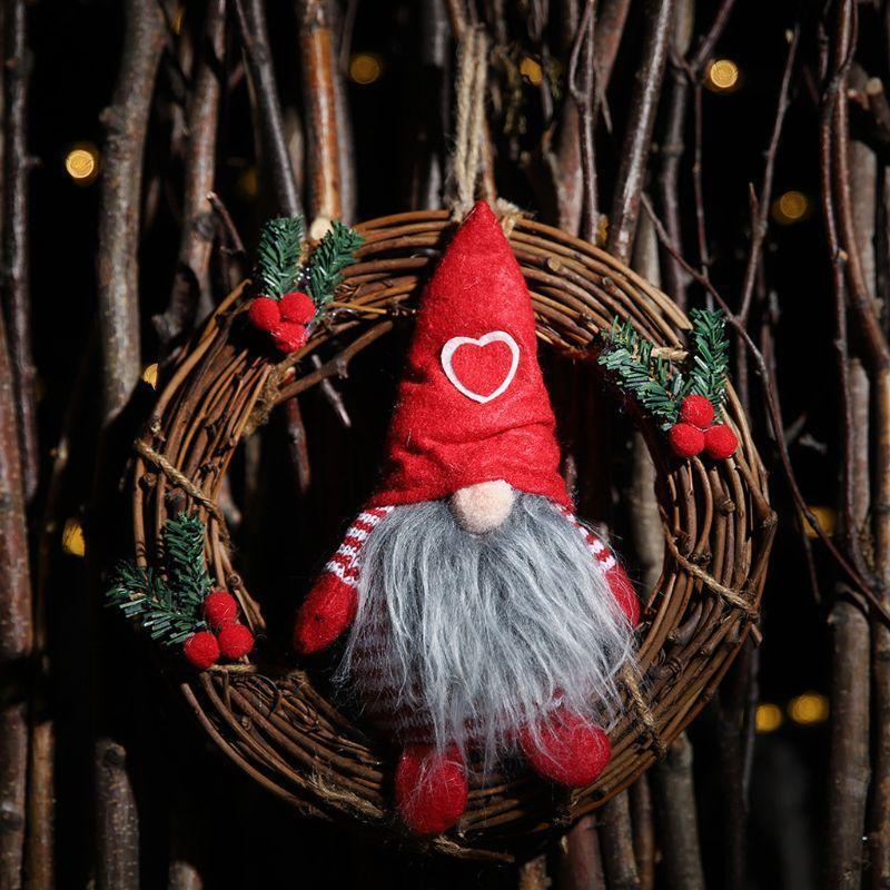 3 Pcs Handmade Swedish Tomte Santa Gnome Plush on Rattan Wreath- Scandinavian No