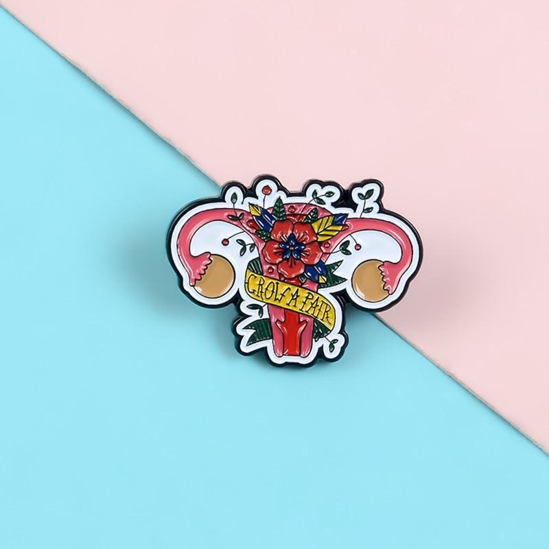 Uterine Medicine Brooches Feminist Uterus Rose Enamel Pin Decor for DIY Scarves