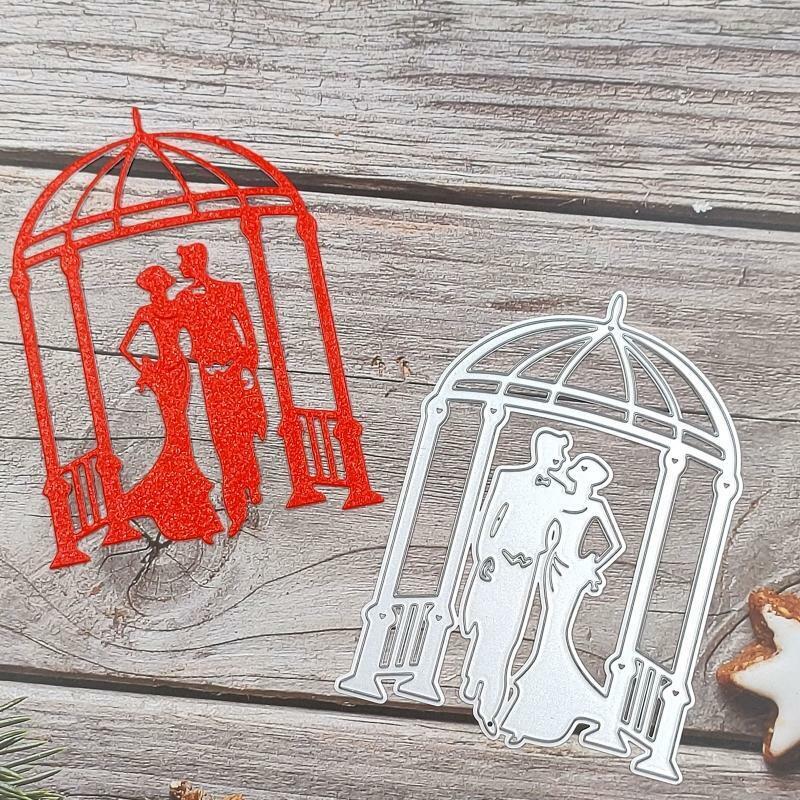 Wedding Dress Couple with Pavilion Metal Cutting Dies Stencil DIY Card Template