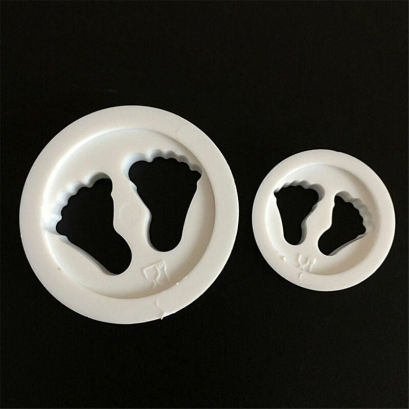 2Pcs Baby Feet Mould Fondant Cutter Cake Mold Sugar Craft Bakeware Decor Tool