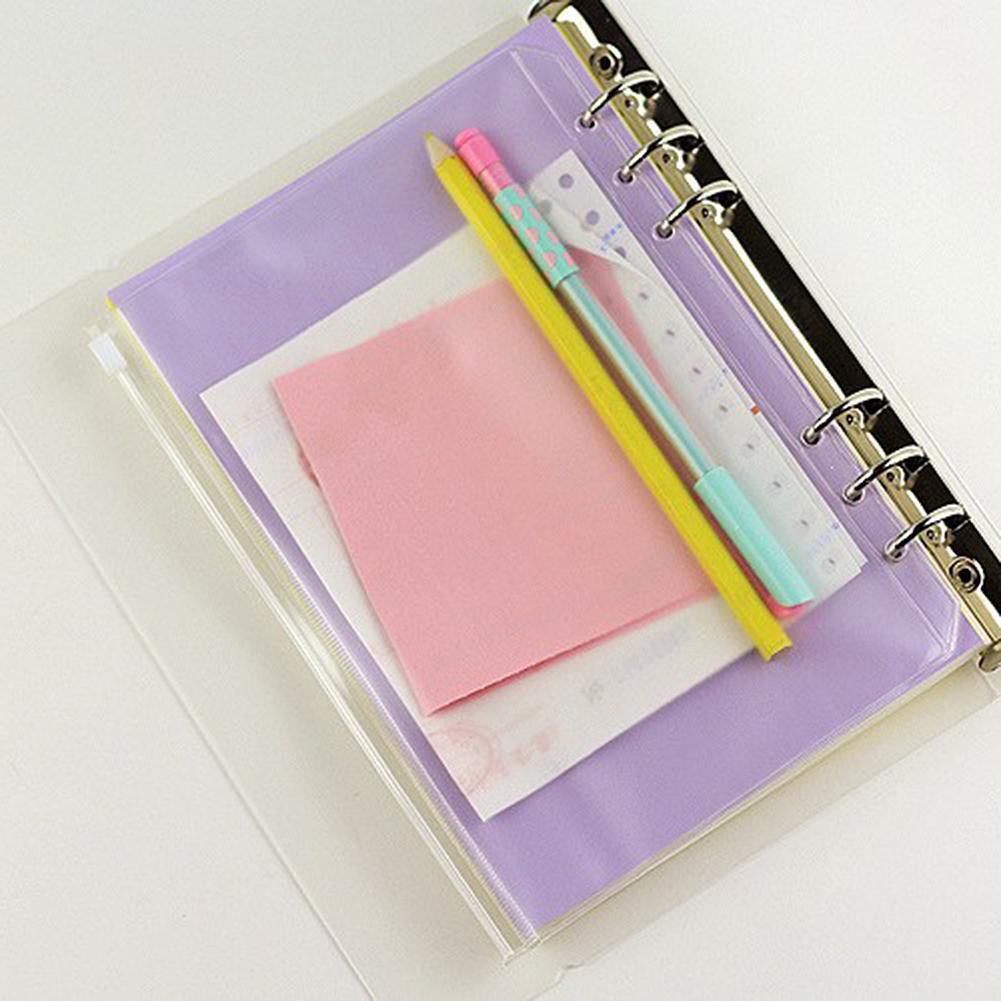 PVC A6 A7 Zipper Bag Card Bills Bags Loose Leaf Storage Holder Pockets (A5