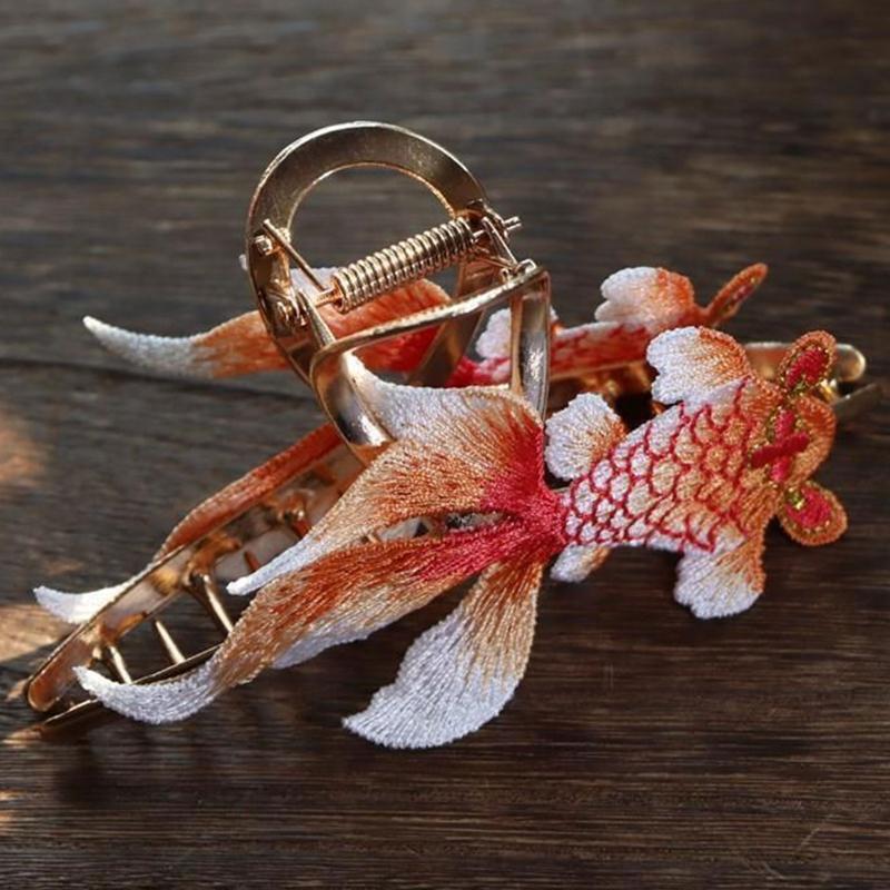 Alloy Hair Clip for Women Large Embroider Koi Barrettes Non Slip Hair Jaw Clip