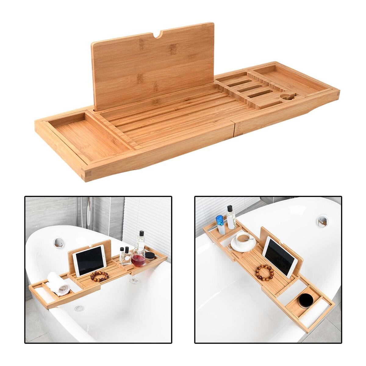 Wooden Bathtub Caddy Tray Bath Book Holder Bath Tray Tablet Holder Soap Dish