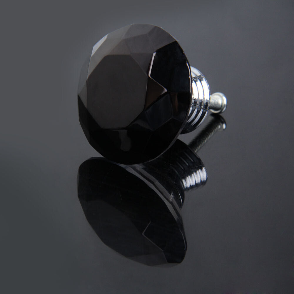 Diamond Shape Crystal Glass Drawer Cabinet Cupboard Pull Handle Knob Black6