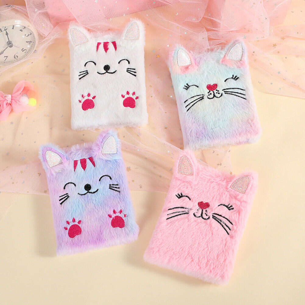 Cartoon Cat Plush Notebook Fluffy Daily Planner Journal Book (White)