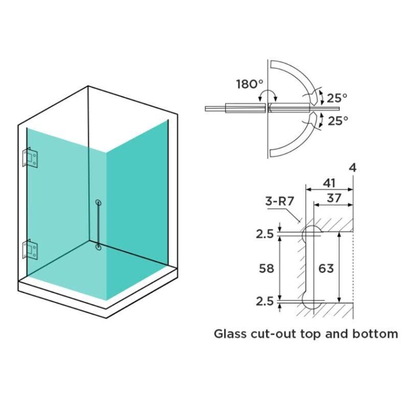90 Degree Shower Door Stainless Steel Hinge Clamp Wall Bracket for 8-12mm Glass