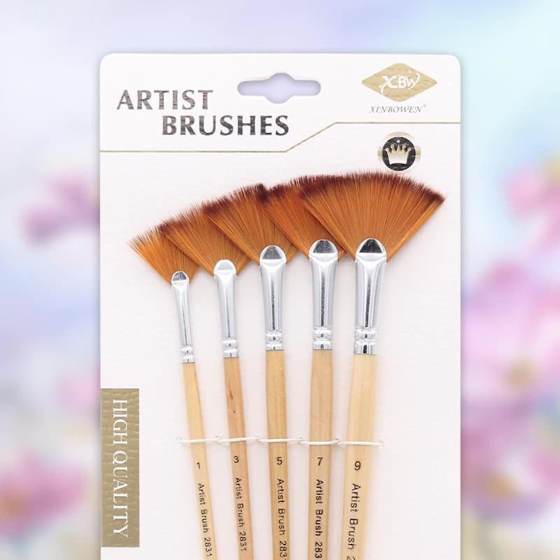Artist Fan Paintbrushes Wood Rod Brush Painting Drawing Supplies for Child 5 Kit