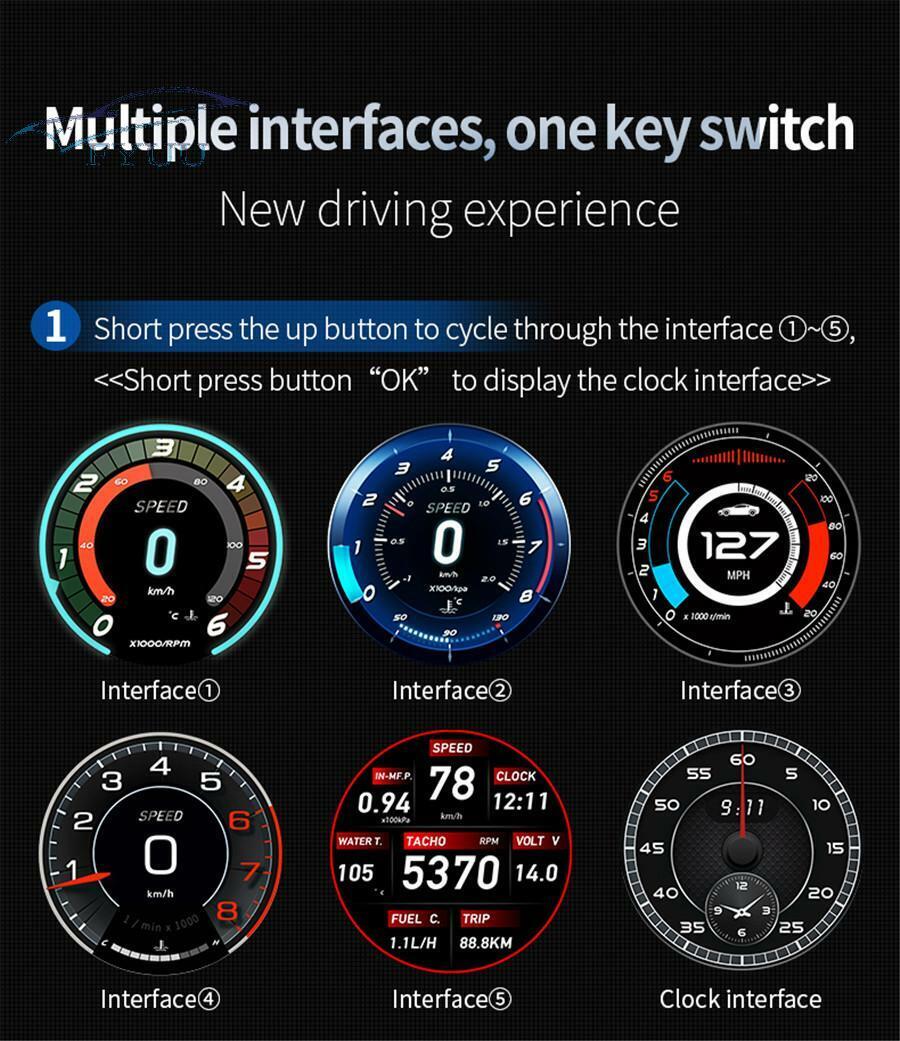 Zinc Alloy Head-Up Display OBD2 Car Gauge Display Digital Multi Insrtument Black