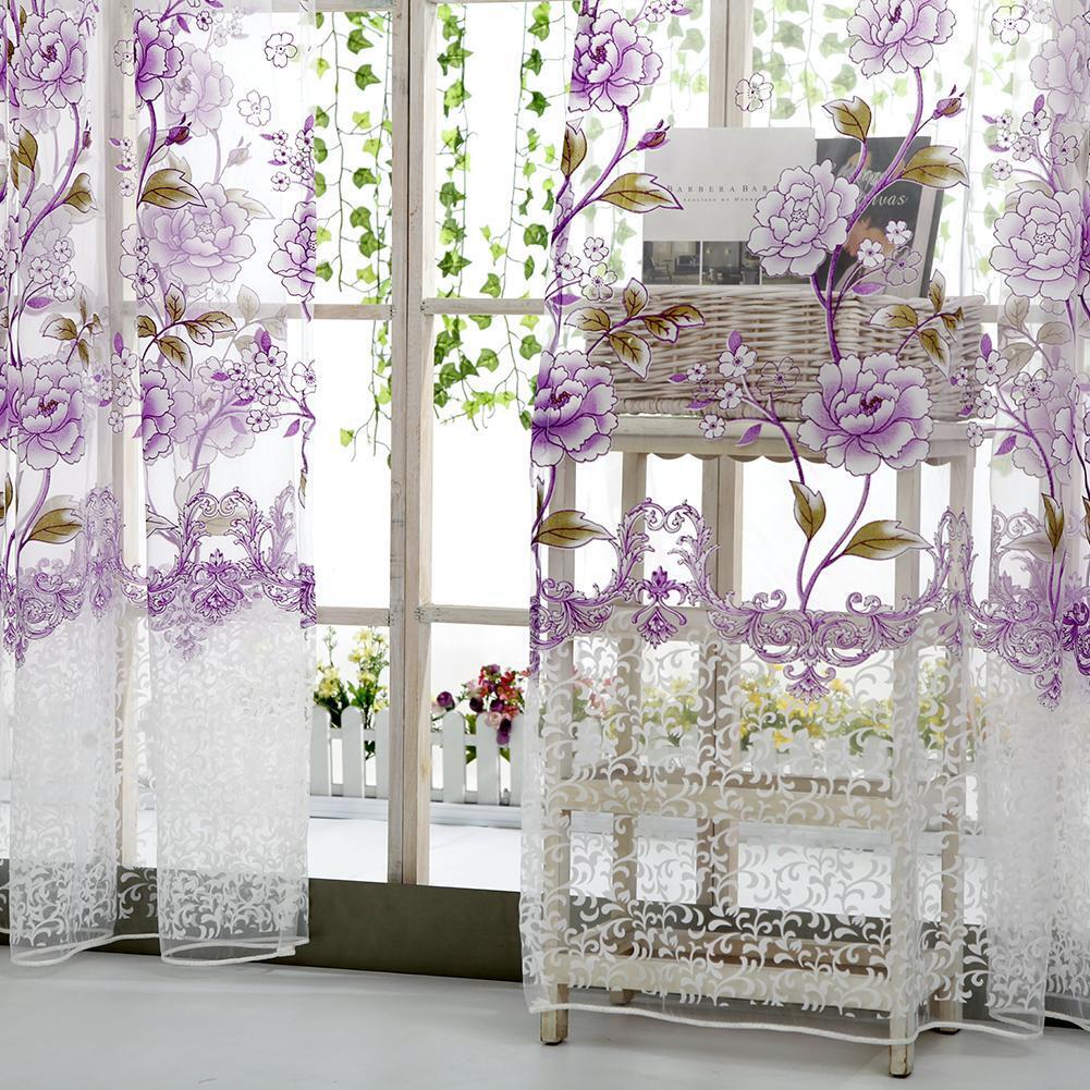Peony Curtain Living Room Bedroom Home Door Window Curtain (Purple)