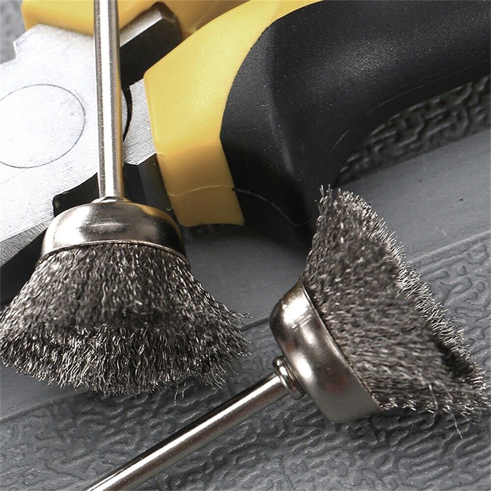 20Pcs Stainless Steel Burr Brush Cup Polishing Buffing Shank Power Rotary Tool