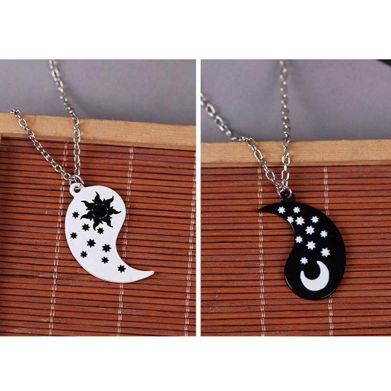 Gossip Sun Moon Stars Necklace Enamel Chain Matching Yin Yang Couple Necklace