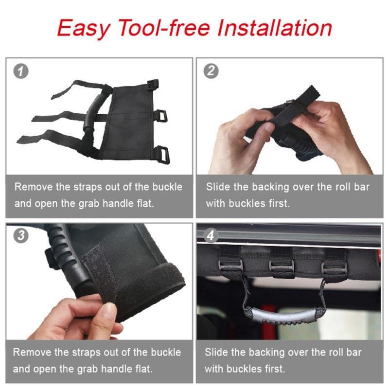 Grab Handle Set Compatible with Jeep-Wrangler TJ-YJ-JK Easy to Fit Straps Design