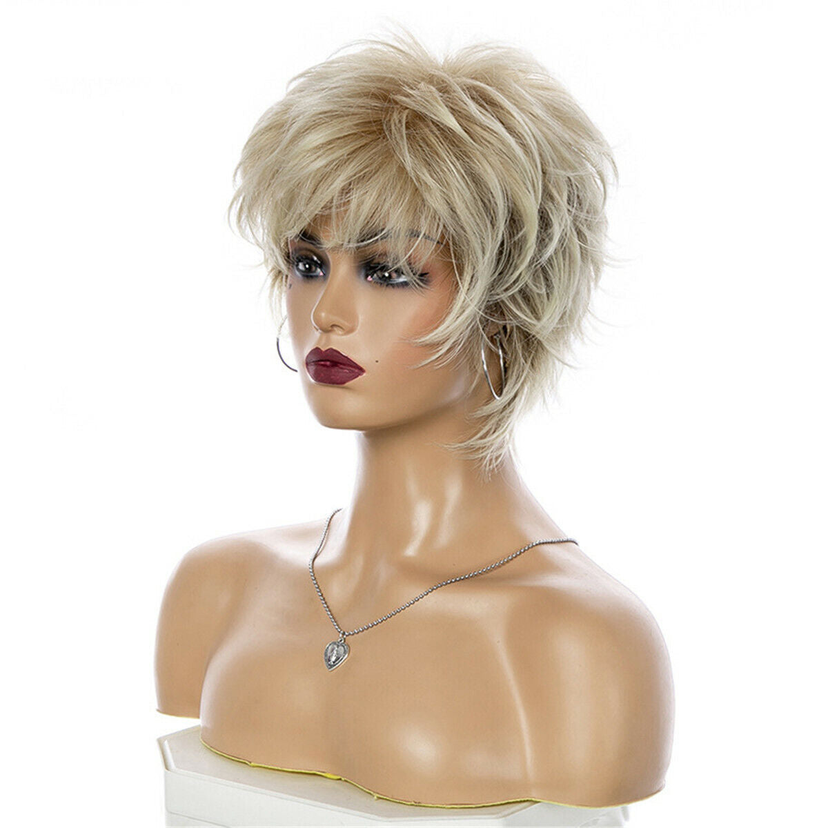 Fashion Lady Women Short Curly Wigs Blonde Wavy Hair Full Wig Wigs + Wig Cap