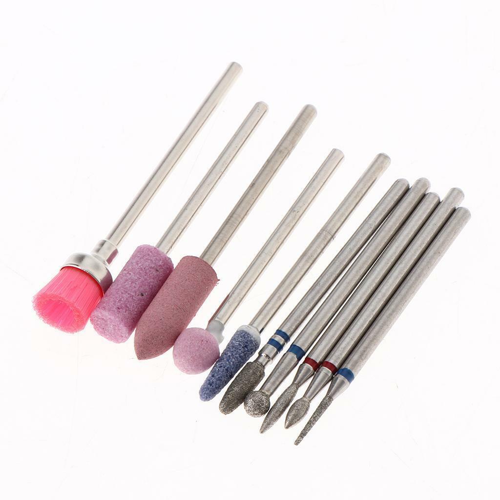 10pcs Quartz Nail Files Drill  Manicure Grinding Buffing Head Brush Set