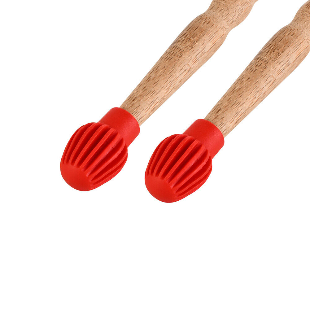 2x Silicone Drum Stick Sleeve Drumstick Practice Tips Mute Damper (Red)