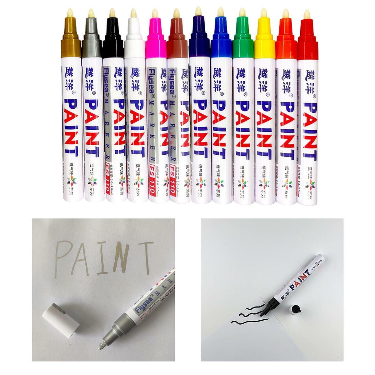 12x Permanent Paint Marker Pen   4.5mm Paint Markers Many Colours
